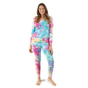 LEVERET -  Womens Two Piece Cotton Pajamas Tie Dye Ra Rainbow